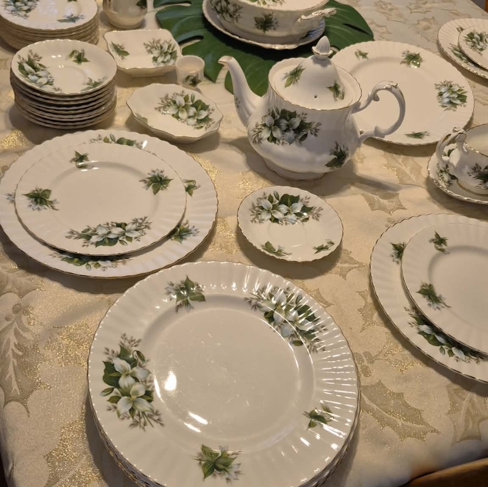 Royal Albert Trillum Elegant Floral White and Green Dinnerware Set 9